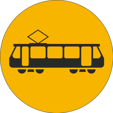 Prerušovaný žltý signál so symbolom električky