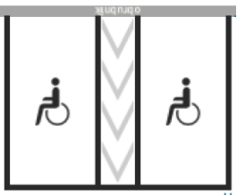 kolmé parkovacie miesta pre osoby so zdravotným postihnutím so spoločným manipulačným priestorom