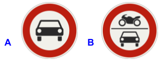 Zákaz vjazdu pre motorové vozidlá okrem motocyklov bez postranného vozíka, Zákaz vjazdu pre všetky motorové vozidlá