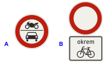 Zákaz vjazdu pre všetky motorové vozidlá, Zákaz vjazdu pre všetky vozidlá a Neplatí pre (bicykle)