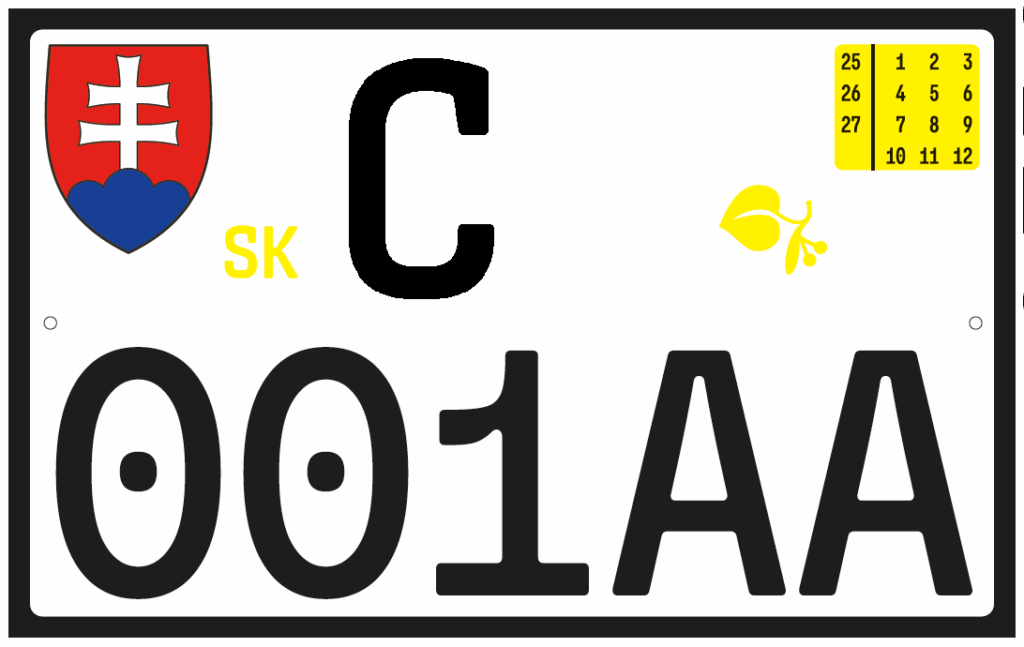 nová tabuľka s evidenčným číslom - písmeno